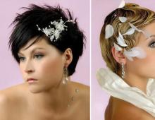 Bröllopsfrisyrer för kort hår: stylingalternativ och tillbehör för dem Bröllopsfrisyrer med lugg och slöja